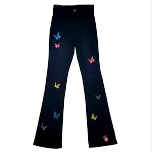 SHEIN~Woman Size S~Black Distressed Jeans Embroidered.